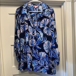 Lilly Pulitzer Blue Relaxed Notched Collar Blouse